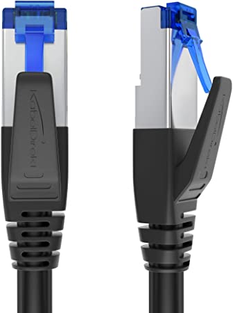 KabelDirekt – 100 feet – Cat 7 Ethernet, Patch & Network Cable (10Gbps, for Maximum Fiber Optic Speed, Fluke Tested, Ultra-Secure Triple SF/FTP Shielding, RJ45 Plug, Black)
