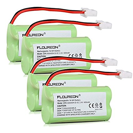 FLOUREON 4-Pack 2.4V 400mAh NiMH Rechargeable Cordless Phone Battery for VTech BT-166342 BT166342 BT-266342 BT266342 BT183342 BT283342