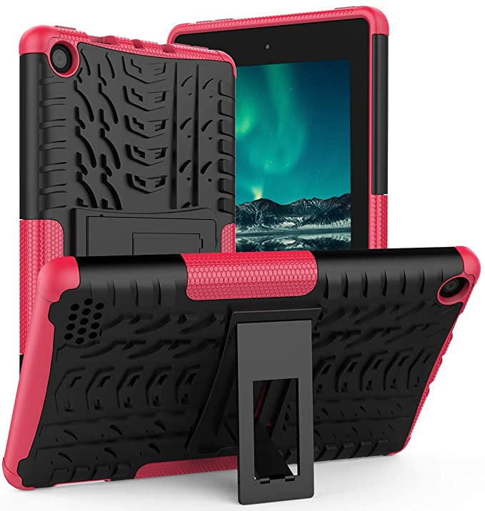ROISKIN Dual Layer Heavy Duty Protective Cover for Tablet HD7 inch Case 2017/2019 Release 9th/7th Generation,Pink