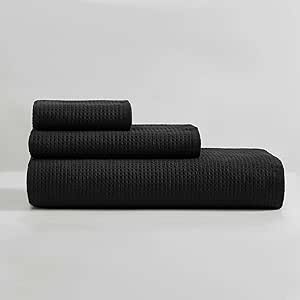 Calvin Klein - Towel Set, Soft & Absorbent Cotton Towels, Modern Bathroom Decor, Oeko-Tex Certified (Eternity Solid Black, 3-Piece)