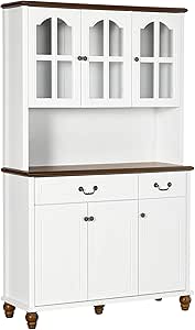 HOMCOM Kitchen Buffet with Hutch, Freestanding Pantry Cabinet with 6 Soft Closing Doors, 2 Drawers and 3-Level Adjustable Shelves, Storage Cabinet for Living Room, Dining Room, White