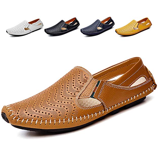 Noblespirit Men's Driving Shoes Leather Fashion Slipper Casual Slip on Loafers Shoes in Summer