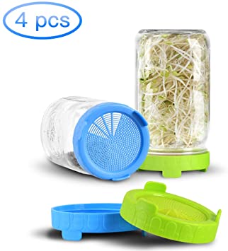 Plastic Bean Sifter Mason Jar Sprout Cover Suitable for Wide Mouth Mason Jars, Planting Bean Sprouts, Alfalfa, Salad, Bean Sprouts, Cereals 4pack
