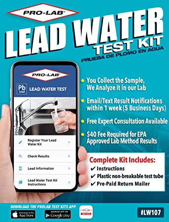 PRO-LAB Lead in Drinking Water Test Kit - Same kit used by Home Inspectors. You collect the sample, we analyze it. Results emailed within 1 week. $40 lab fee required for EPA Certified Lab analysis.