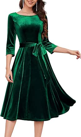 DRESSTELLS Velvet Cocktail Dress for Women, 2024 Winter Christmas Holiday Dress, 3/4 Long Sleeves Party Formal Dress