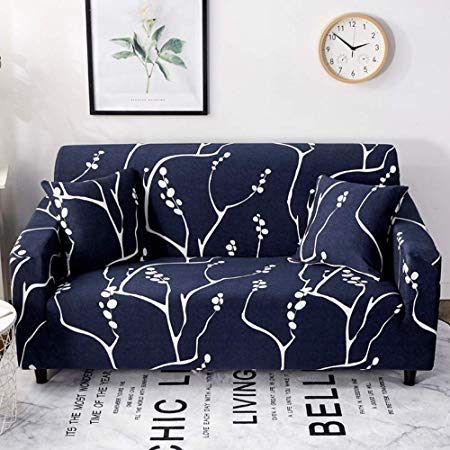 Carvapet Sofa Cover Stretch Couch Covers Elastic Fabric Printed Pattern Chair Loveseat Settee Sofa Covers Universal Fitted Sofa Slipcover Furniture Cover Protector (Blossom, 2 Seater)