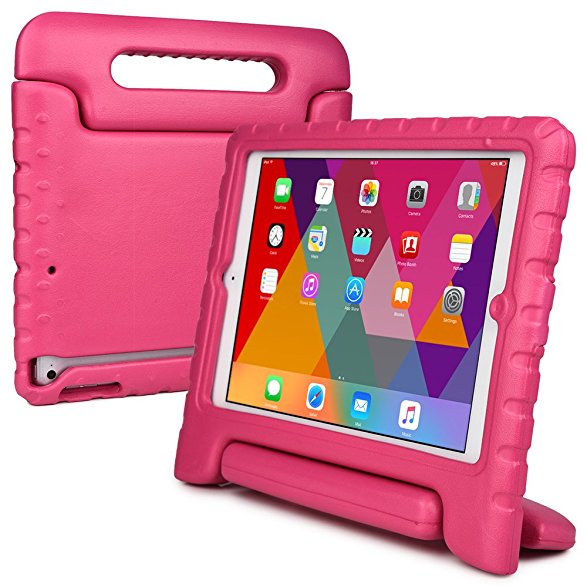 Apple iPad Air kids case, [2-in-1 Bulky Handle: Carry & Stand] COOPER DYNAMO Rugged Heavy Duty Children’s Cover   Handle, Stand & Screen Protector - Boys Girls Elderly (Pink)
