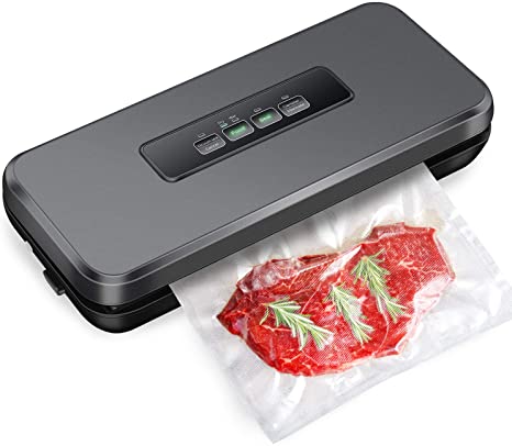 Neeyer Vacuum Sealer Machine, Automatic Food Sealer for Food Savers w/Starter Kit, Dry Moist Food Modes, Easy to Clean, Led Indicator Lights Black