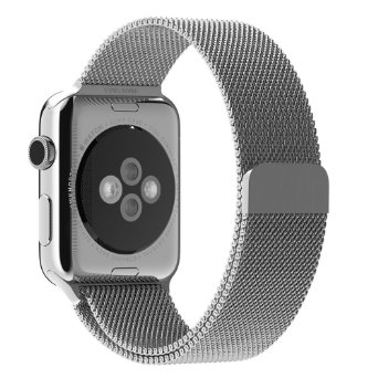 Apple Watch BandUINSTONE 42mm Milanese Loop Stainless Steel Bracelet Smart Watch Strap for Apple Watch All Models With Unique Magnet Lock No Buckle Needed - SILVER