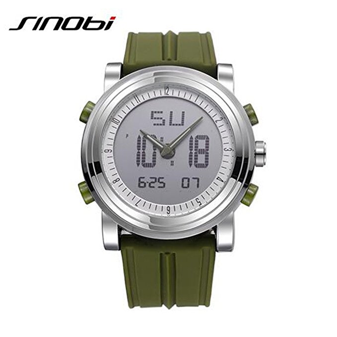 SINOBI Sport Military Rubber Digital and Quartz Men Watches, Luminous Dual Time Auto Date Women Watches