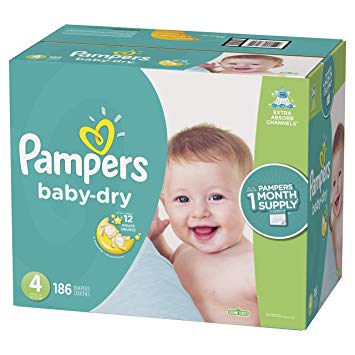 Pampers Baby Dry Disposable Diapers, Size 4, 186 Count, ONE MONTH SUPPLY