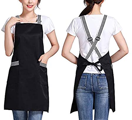 Amytalk Cross Back Aprons for Women Men With 2 Large Pockets Adjustable Strap Apron for Women Durable Chef Apron Cute For Women Kitchen Cooking Cleaning BBQ Painting Black