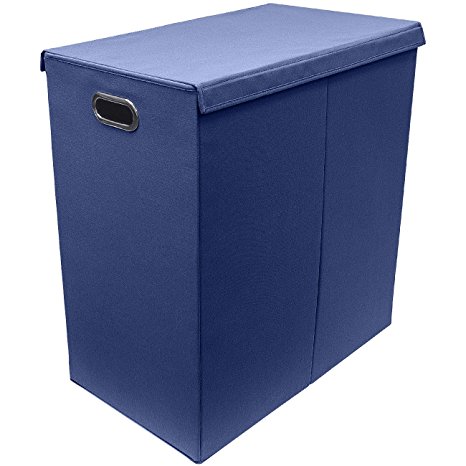 Sorbus Laundry Hamper Sorter with Lid Closure – Foldable Double Hamper, Detachable Lid and Divider, Built-In Handles for Easy Transport - (Navy Blue)