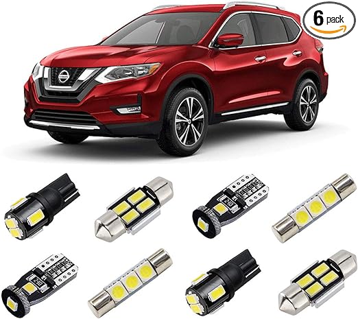 BRISHINE White Interior LED Lights Kit for Nissan Rogue 2014 2015 2016 2017 2018 2019 Super Bright 6000K Interior LED Bulbs Package   License Plate Lights and Install Tool