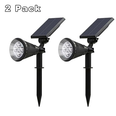 T-SUN 2 Pack Solar Spotlight LED Outdoor Wall Light, IP65 Waterproof,Auto-on At Night/Auto-off By Day, 180°angle Adjustable for Trees, Patio, Yard, Garden, Driveway, Stairs, Pool Area (White-2)