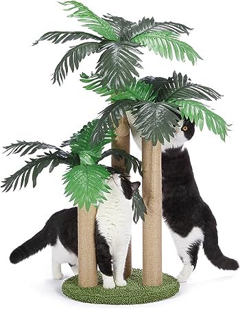 LEMONDA 31.5Inch Cat Scratching Post,Cat Scratcher Tree with 3 Scratching Poles & 2 Interactive Dangling Balls for Indoor Outdoor Kitten & Adult Cat Use
