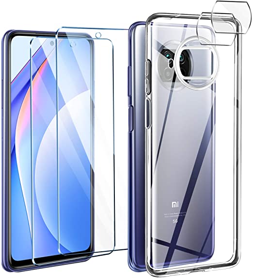 ivencase Case Compatible with Xiaomi Mi 10T Lite 5G, 2 Pack Tempered Glass Screen Protector and 2 Pack Camera Lens Protector