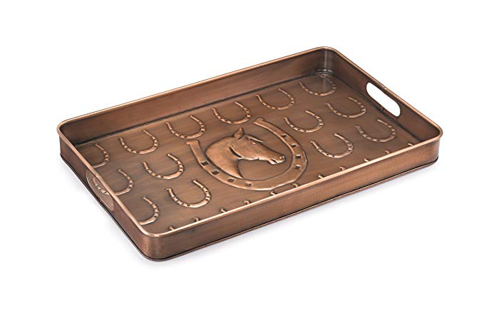 Good Directions Horse Multi-Purpose Serving Tray, Boot Tray / Shoe Tray - Copper Finish (22 inch) with Handles - Food, Drinks, Plants, Pet Bowl, Garage, Entryway, Entrance, Foyer