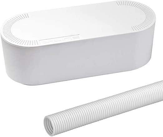 D-Line Large White Cable Management Box and D-Line White Cable Tube Bundle