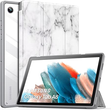 MoKo Case Fits Samsung Galaxy Tab A8 10.5 Inch 2022 (SM-X200/SM-X205/SM-X207), Tablet Case Transparent Back Cover with Auto-Wake Fit Samsung Galaxy Tab A8 2022, Marble White