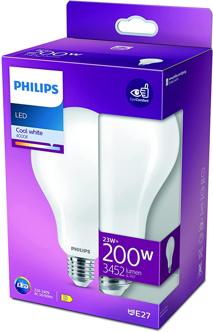 Philips LED Classic A95 Frosted Light Bulb [E27 Edison Screw] 200W, Cool White 4000K, Non Dimmable