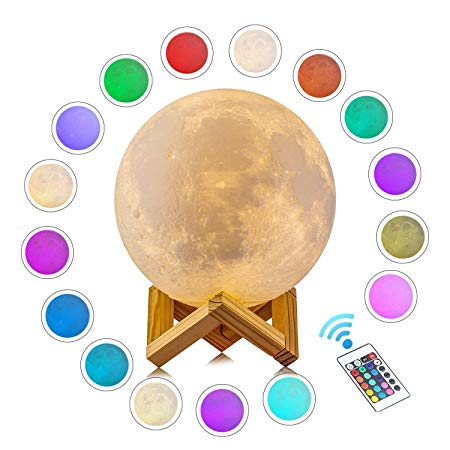 Gahaya 16 Colors 【Seamless】 Moon Lamp, 【Remote】 & Touch Control, Unibody Forming 3D Printed, PLA material, USB Recharge, Diameter 5.9"/15cm