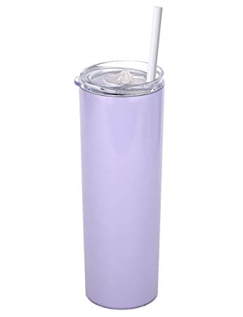 SUNWILL Straw Tumbler Skinny Travel Tumbler with Lid, Vacuum Insulated Double Wall Stainless Steel 20oz for Coffee, Tea, Beverages, Lavender