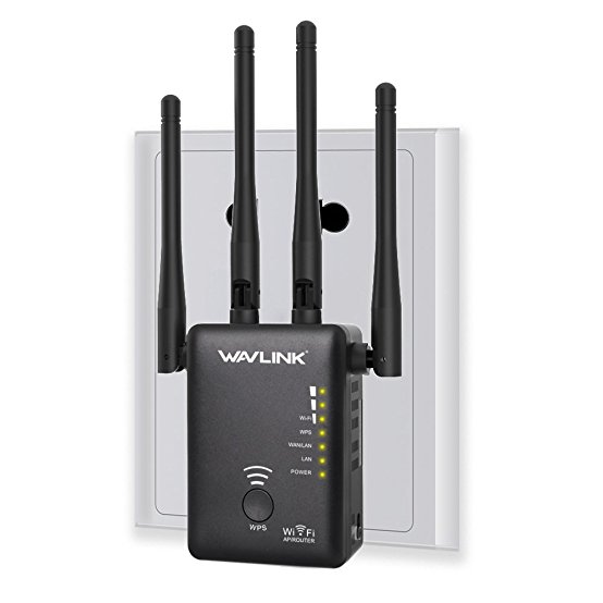 Wavlink AC1200 WIFI Range Extender/Access point/Wireless Router Wifi Booster Signal Amplifier Dual Band(2.4GHz 300Mbps   5GHz 867Mbps ) with 4 External Antennas- Black