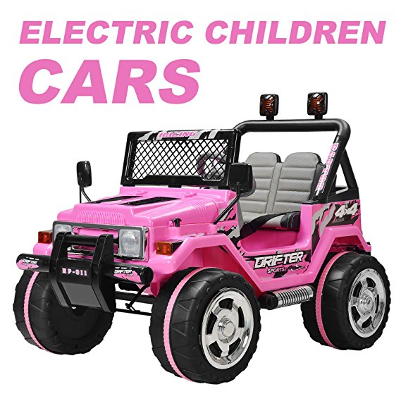 Murtisol Kid's Ride on Car Ride on Truck Power Wheels 12V 2 Speeds with Remote Control/Leather Seat/UV Lights Pink