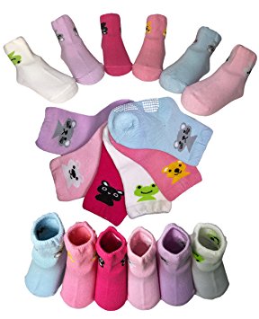 Baby Socks For Toddler Girls Best 1 Year Old Girl Sock 6-24 Month Gift Cartoon Ankle Crew Non Slip Grip Socks Gifts From Tiny Captain (Pastel Pink Blue White)
