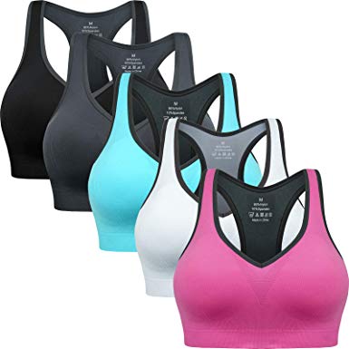Padded Racerback Sports Bras for Women High Impact Active Wear Bra Pack of 5
