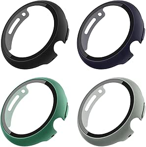 Vancle 4 Pack Case for Google Pixel Watch 2/Pixel Watch Screen Protector with Tempered Glass, Hard PC All Around Coverage Protective Bumpers Cover for Pixel Watch (Black/MidnightBlue/Gray/Green)