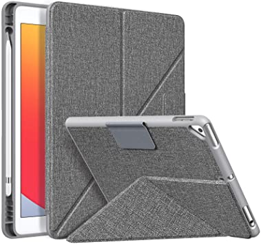 MoKo Case Fit iPad 8th Generation 2020/iPad 7th Gen 10.2-inch 2019/Air 3 10.5 2019, Origami Standing Shell Case with Pencil Holder, Multi Angle Magnetic TPU Back Cover Fit iPad 10.2 Inch, Denim Gray