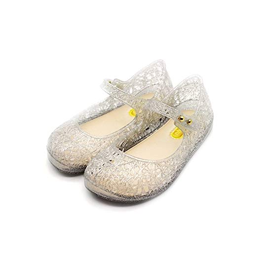 TANDEFLY Baby Girls Mary Jane Flat Jelly Shoes Glitter Nest Lines Kid's Sandals