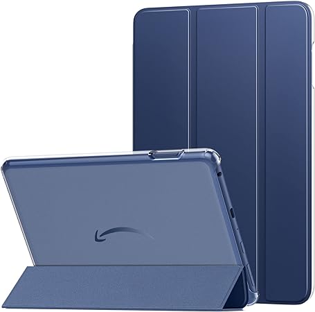 MoKo Case Fits All-New Amazon Kindle Fire HD 8 & 8 Plus Tablet (12/10th Gen, 2022/2020) 8",PU Leather Trifold Stand Cover with Translucent Frosted Backshell with Auto Wake/Sleep Function, Dark Blue