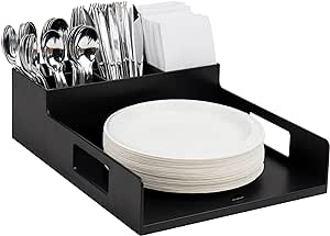 Mind Reader Utensil Napkin & Plate Holder, Silverware Organizer, Serving Tray, Plastic, 11.25" L x 15.25" W x 4.5" H, Black