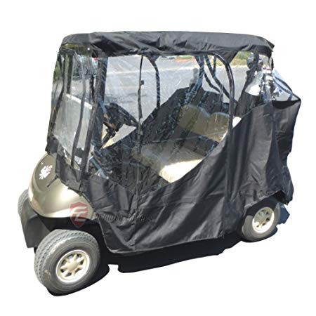 Black Golf Cart Driving Enclosure 2 Seater Heavy Duty, fits E Z GO, Club Car and Yamaha G Model - for Sun and Insect Protection