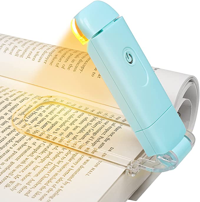 DEWENWILS USB Rechargeable Book Reading Light, Amber Glow, Blue Light Blocking, Brightness Adjustable for Eye-Protection, LED Clip on Book Lights, Portable Bookmark Light for Reading in Bed, Blue