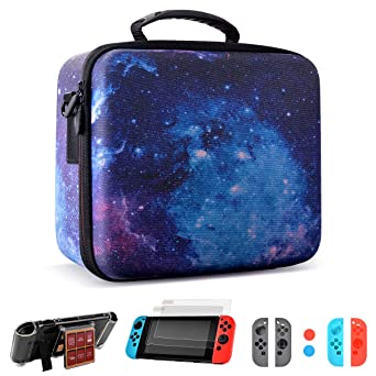 Carrying Storage Case for Nintendo Switch with 21 Card Inserts, Deluxe Travel Carrying Case for Nintendo Switch Console & Accessories-Starry Pattern