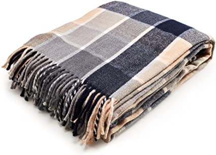 Arus Highlands Collection Tartan Plaid Design Turkish Throw Blanket Blue 60" X 80"