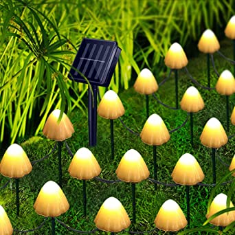 30 PCS Mushroom Solar Lights, 8 Modes Outdoor Fairy Lights with 800Mah Battery Waterproof Garden Light for Backyard Wedding Christmas Party(Warm White)