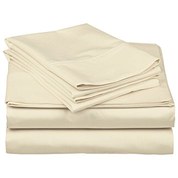 100% Cotton 500 Thread Count Soft Luxurious 4 Piece Bed Sheet Set - Durable - Long Lasting - Easy Care and Hypoallergenic (Full, Ivory)