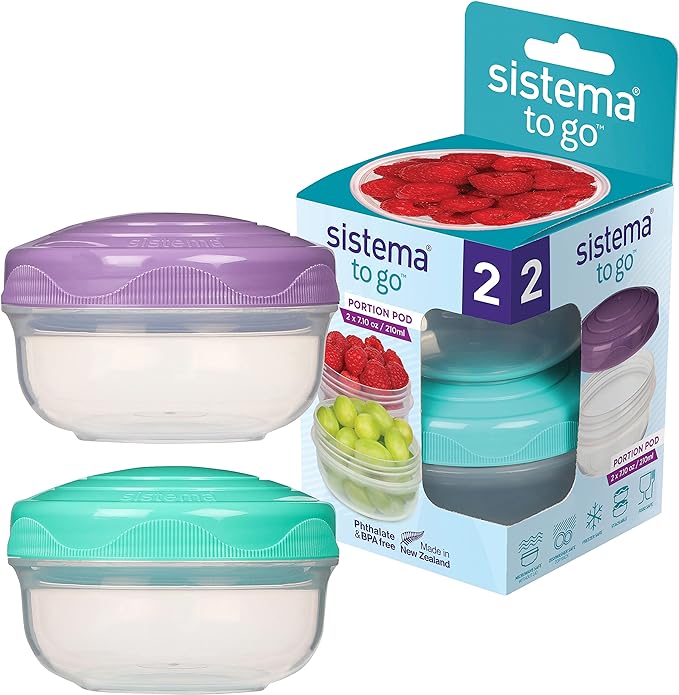 Sistema TO GO PortionPod Food Storage Containers | 210 ml | Small Snack Pots | BPA-Free | Assorted Colours | 2 Count
