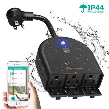 Outdoor Smart Plug, Foxnovo Outdoor Smart Outlet with 3 Waterproof Socket Wi-Fi Plug Wireless Remote Control Voice Control Timer Outlet, Compatible with Amazon Echo/Alexa and Google Home with US Plug