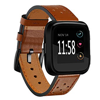 XiangMi Compatible Fitbit Versa Bands,Genuine Leather Replacement Band Accessory Wristband Bracelet Starp Compatible Fitbit Versa SmartWatch Women Men