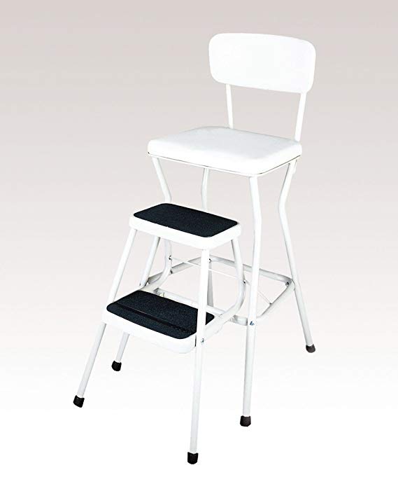 COSCO 11118WHTE White Retro Counter Chair/Step Stool with Pull-out Steps, Counter height chair provides extra seating when needed or use the 200 lb. capacity step stool to help reach those high areas