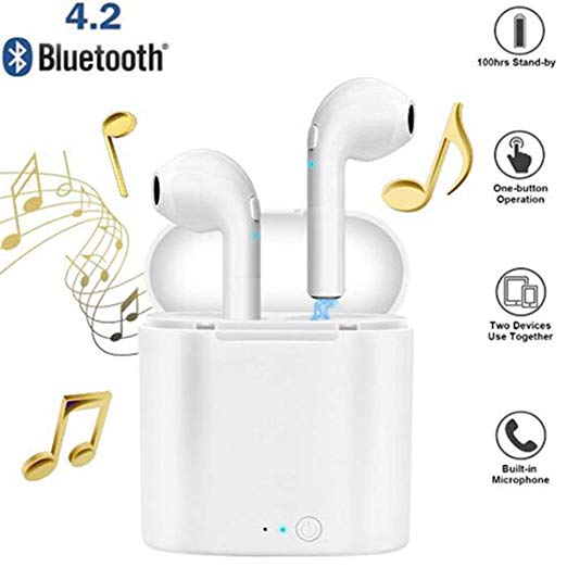 Bluetooth 4.2Wireless Earbuds True Wireless Bluetooth Earbuds with 15H Playtime Deep Bass HiFi 3D Stereo Sound, Built-in Mic Bluetooth Earbuds with Portable Charging Case