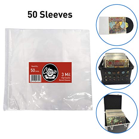 Classic Acts Vinyl Record Sleeves Protect Your Album Covers - LP Sleeves Fit Single and Double Albums – Size: 12.5” X 12.75” - 3 Mil Thick (50 Pack)