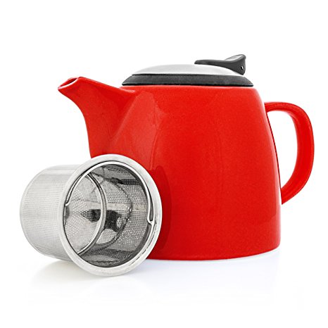 Tealyra - Drago Ceramic Small Teapot Red - 22oz (2-3 cups) - With Stainless Steel Lid and Extra-Fine Infuser for Loose Leaf Tea - BPA Lead-free - 650ml