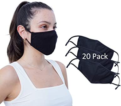Simlu Fabric Face Mask Reusable with Adjustable Elastic, 2 Layer,Cotton, Breathable, Nose Wire Black Cloth face Mask Washable